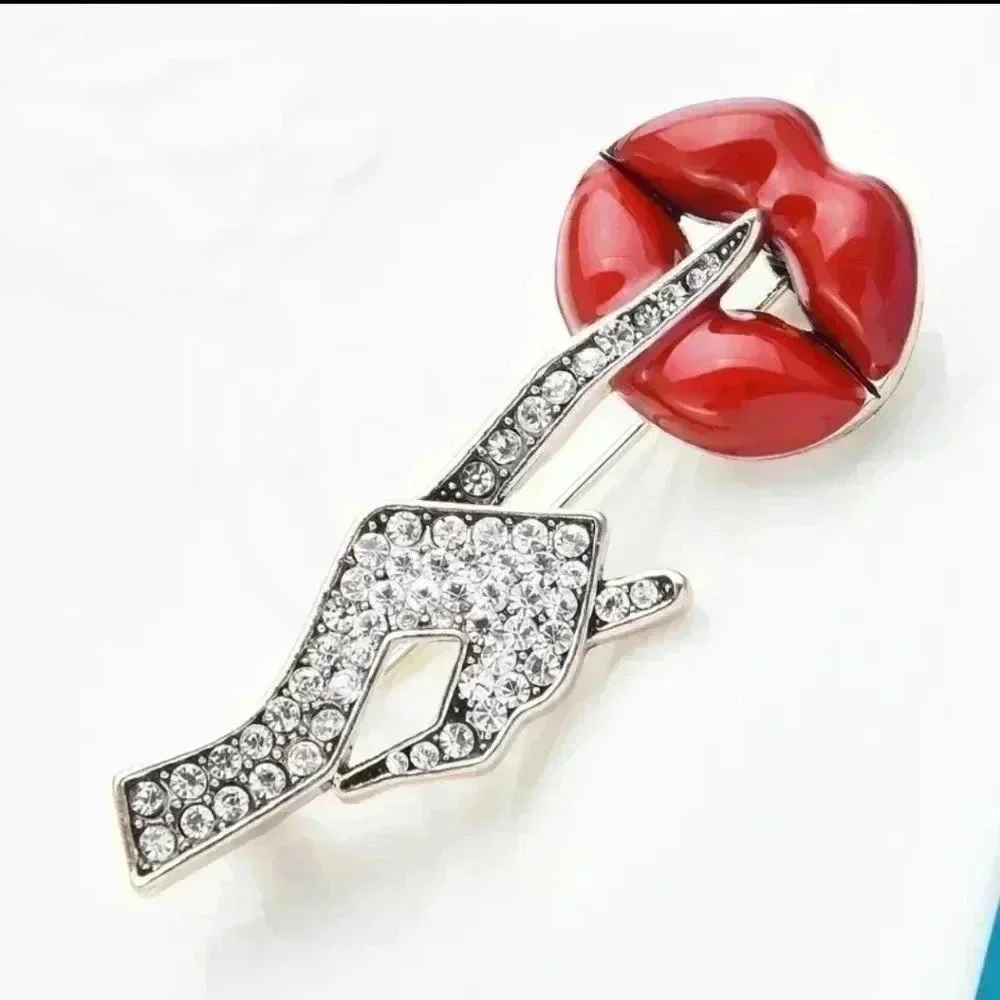 Red Lip kiss Hot Cloth Dress Hat Brooch